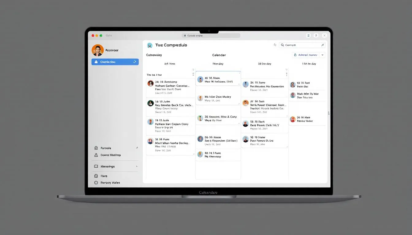 The image depicts a calendar filled with a compressed work schedule, featuring back-to-back video calls that highlight the challenges of remote work. This visual representation illustrates the work-life balance struggles faced by many remote workers as they navigate the demands of flexible work arrangements while managing their mental health and well-being.